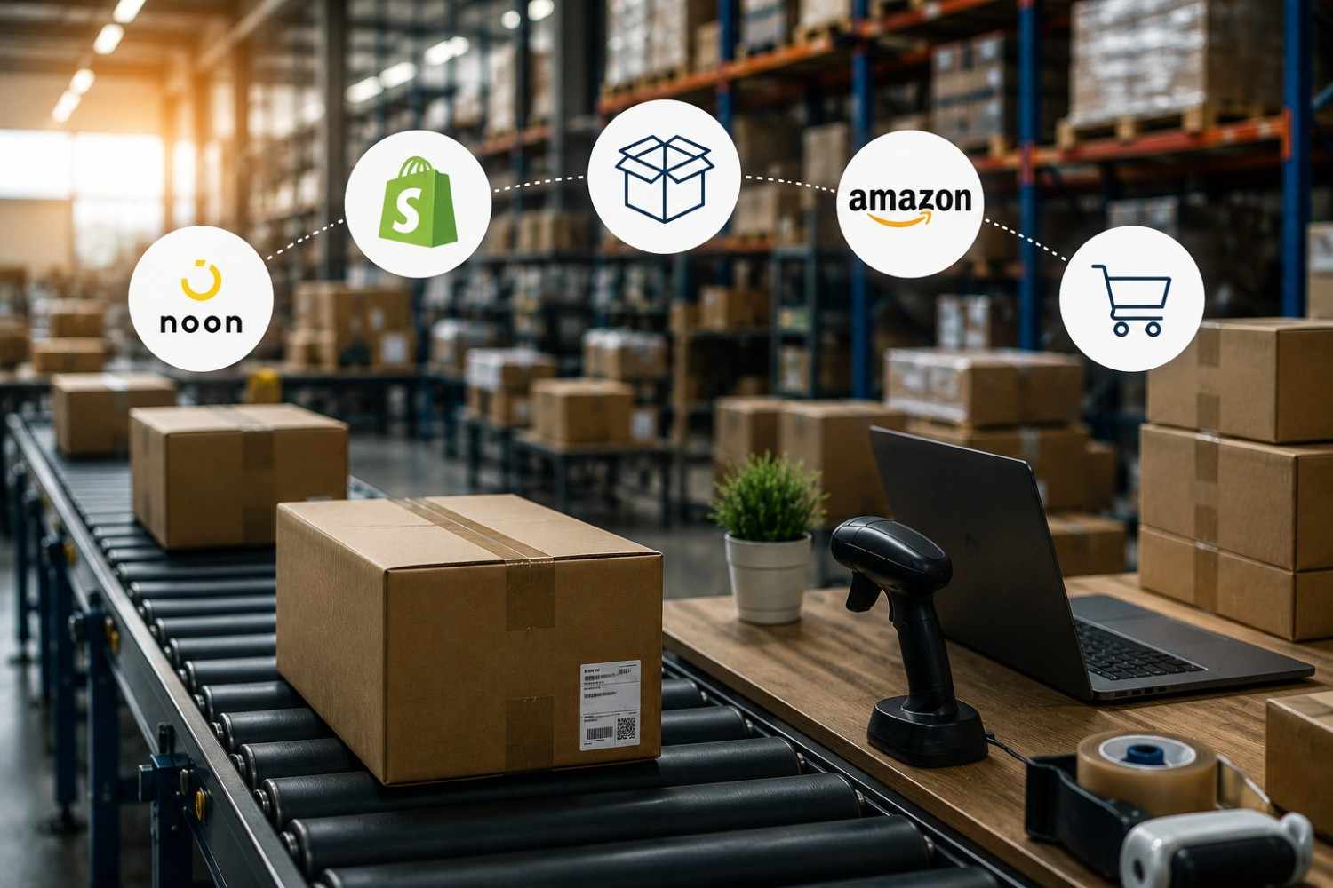 UAE multi-channel eCommerce fulfilment for Amazon FBA and FBM, Noon FBN and FBM, and Shopify order management.