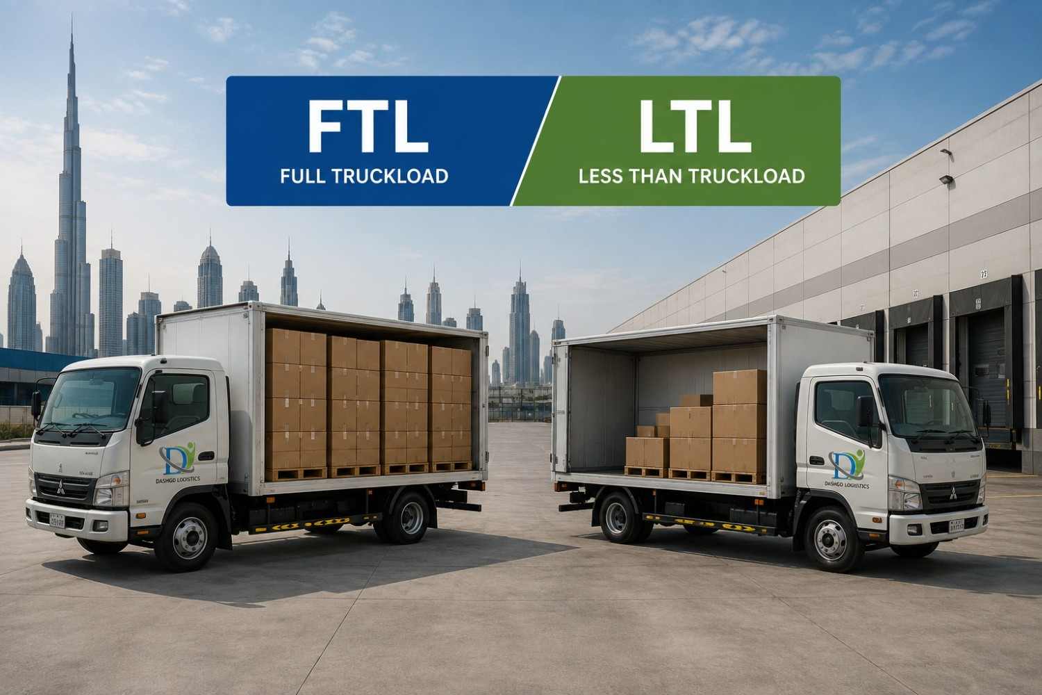 Common types of land transportation services, including Less Than Truckload (LTL) for smaller shipments and Full Truckload (FTL) for larger cargo.